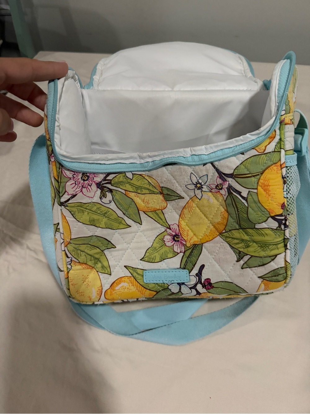 Vera Bradley Light Blue Lemon Print Insulated Crossbody Bag
